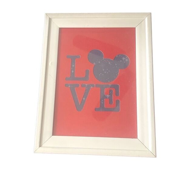 New Disney Mickey Red Purple Love Framed Silouette Mickey Minnie Goofy Americana - Picture 1 of 7